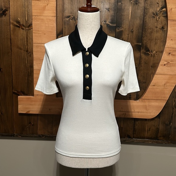 J.Crew Vintage rib polo T-shirt in ivory ground black tip - Picture 2 of 7